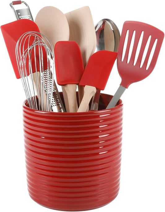Martha Stewart 10 Piece Tools and Gadget Set W/Ceramic Crock - Red