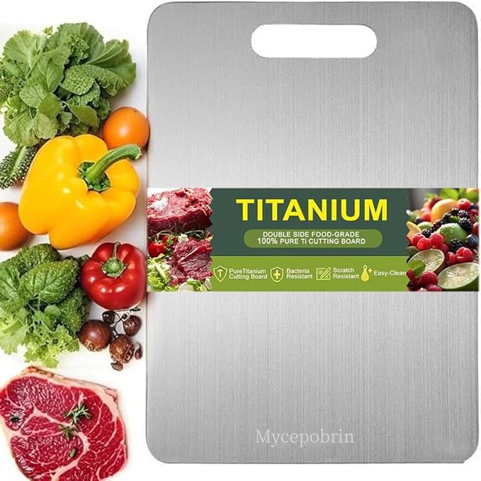 Katuchef Titan Carve Titanium Cutting Board,Siraat Pure Apex Titanium Cutting Boards for Kitchen, Double Sided Non Toxic Celuxer Board for Cutting Meat Vegetable Fruit,Easy to clean(XL:15.35L*11.02W)