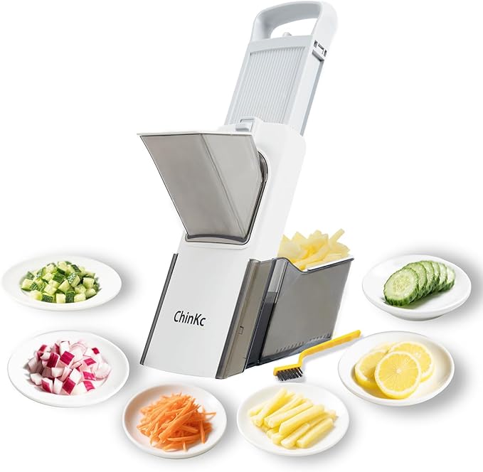 Upgrade Safe Mandoline Slicer for Kitchen, Adjustable Vegetable Food Chopper Potato Fries Cutter, Removable, with Draining basket, Kitchen Chopping Artifact, Gift