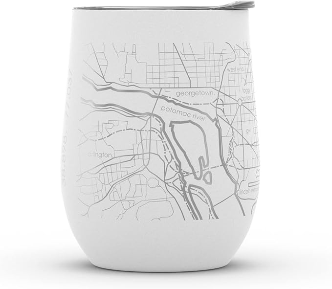 Well Told Engraved Washington DC Map Insulated Wine Tumbler, Etched Stainless Steel Wine Tumbler (12 oz, White) City Map Insulated Tumbler, Custom Insulated Tumbler, Outdoor Drinkware