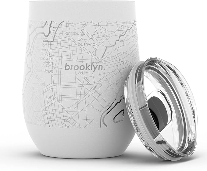 Well Told Engraved Brooklyn New York Map Insulated Wine Tumbler, Etched Stainless Steel Wine Tumbler (12 oz, White) City Map Insulated Tumbler, Custom Insulated Tumbler, Outdoor Drinkware