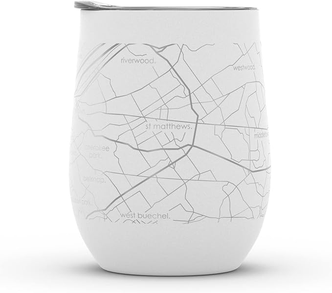 Well Told Engraved Louisville Kentucky Map Insulated Wine Tumbler, Etched Stainless Steel Wine Tumbler (12 oz, White) City Map Insulated Tumbler, Custom Insulated Tumbler, Outdoor Drinkware