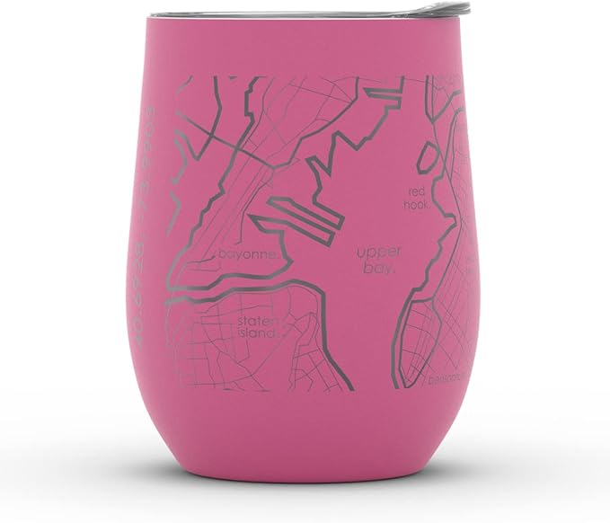 Well Told Engraved Brooklyn New York Map Insulated Wine Tumbler, Etched Stainless Steel Cup (12 oz, Sunset Pink) City Map Insulated Tumbler, Custom Insulated Tumbler, Outdoor Drinkware