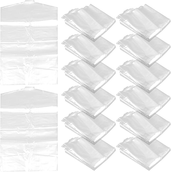 VICASKY 50pcs Transparent Garment Bags for Clothes Breathable Dry Cleaning Hanging Covers with Pre-formed Hanger Dustproof Storage for Home and Clothing Stores