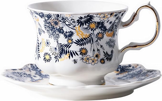 Elegant Retro Ceramic Tea Cups and Saucers Ceramic Coffee Mugs Tea Party Sets 8.45oz/260ml Colorful Flowers