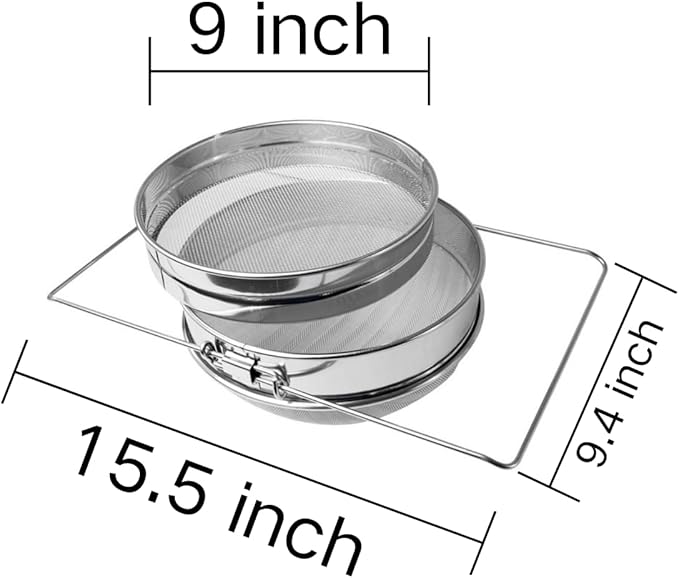 Stainless Steel Honey Strainer, Double Sieve Honey Filter Bee Keeping Equipment Filter Honey Extractor Equipment for 5 Gallon Bucket Honey