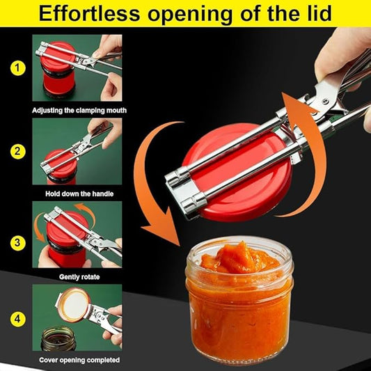 Adjustable Stainless Steel Jar Opener, 2026 New Adjustable Stainless Steel Can Opener, Manual Bottle Lids Off Cover Remover Jar Opener for Weak Hands Household Kitchen Tool (2)