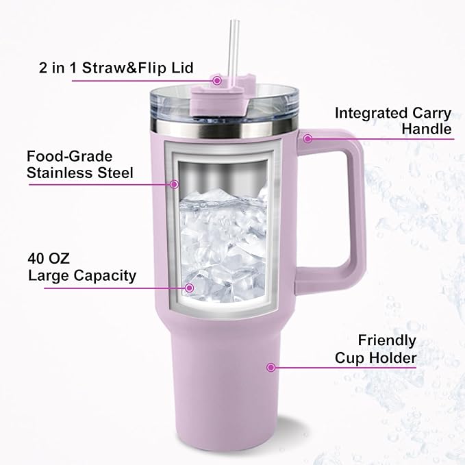ThermoThrill Ships Next Day, Personalized 40 Oz Tumbler with Handle and Straw Custom Tumbler with Text Stainless Steel Mug Birthday Gifts for Women