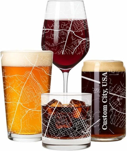 Blue Ridge Mountain Gifts - Laser Engraved City Street Map Glass - Pick Any Town, Any Glass - Custom Souvenir or Housewarming Gift