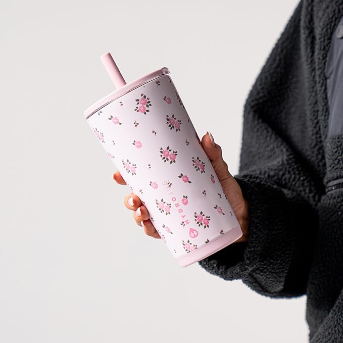 HydroJug Everyday Tumbler 20 oz – Ceramic-Lined Insulated Tumbler with Straw and Soft-Touch Lid, Cup Holder Friendly, Double-Wall Vacuum Insulation, Reusable Travel Cup – Wildrose