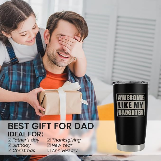 SANDJEST Gift from Daughter to Dad - 20oz Tumbler with Lid for Father - Insulated Stainless Steel Mug - Funny Coffee Mug for Outdoor Travel Sport Office, Gifts for Birthday Father’s Day
