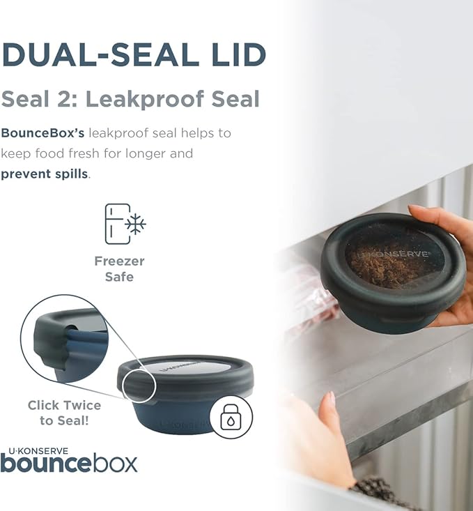 U Konserve Platinum Silicone Nested Duo Food Storage Bento Box Dual Seal Container – Two Pack - Leak Proof, Shatter Proof, Dishwasher Safe, Plastic Free – 8oz & 20oz (Night Sea)