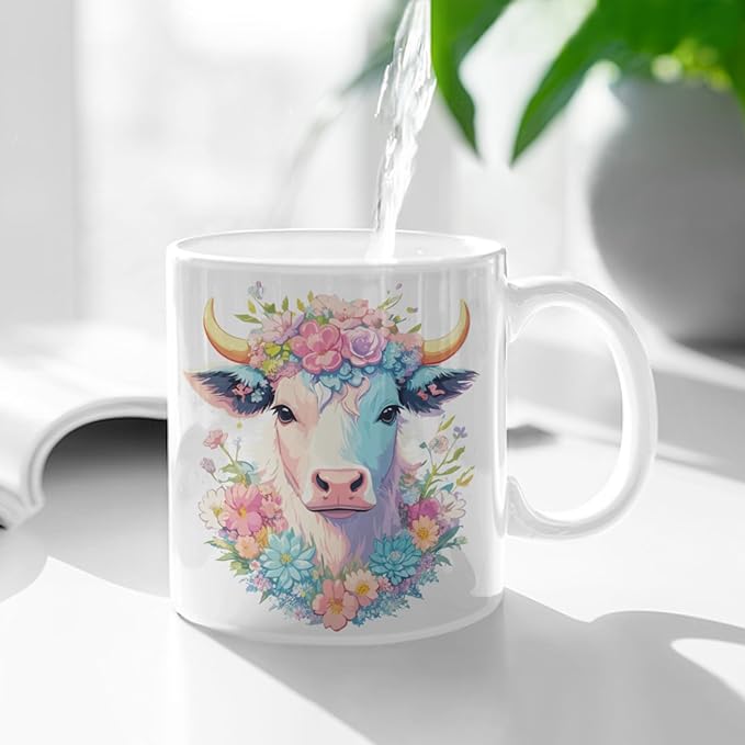 Coffee Mugs Ceramic Latte Mug with Handle Highland Cow Pattern 11 OZ for Men Women for Latte Cappuccino Cocoa Milk Dishwasher & Microwave Safe