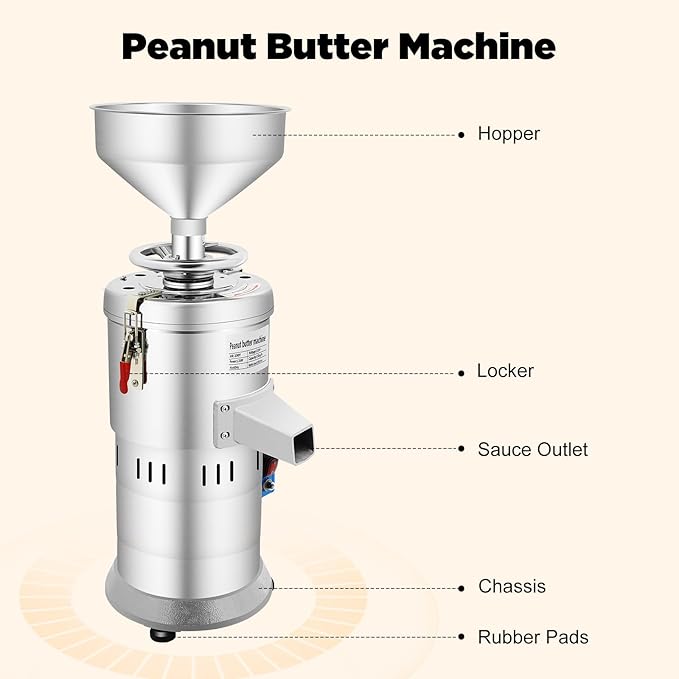 Electric Grain Grinder, Peanut Butter Maker Machine Sesame Sauce Grinder 110V 1100W Low Noise Household/Commercial Mill, High-Speed Grinding for Dry Ingredients like Herbs Spices Coffee Corn Beans
