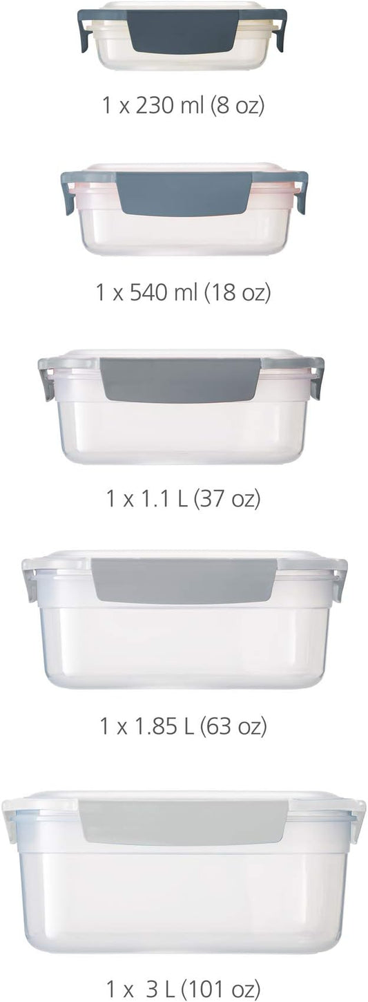 Joseph Joseph Nest Lock Plastic BPA Free Food Storage Container Set with Lockable Airtight Leakproof Lids, 10-Piece, Sky