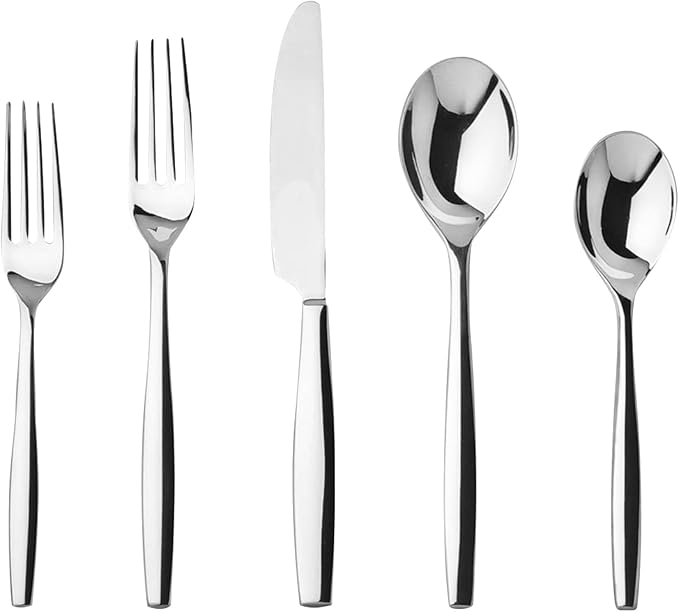 Nambé Aidan 45-Piece Stainless Steel Silverware Set – Forged Cutlery with Rounded Handles & Balanced Weight – Durable, Elegant Flatware for Everyday Dining & Entertaining, Long-Lasting Mirror Finish