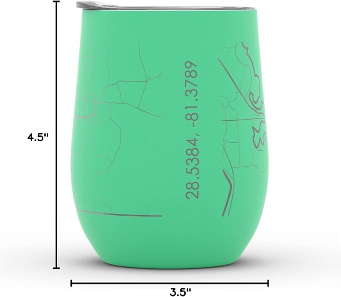 Well Told Engraved Orlando Florida Map Insulated Wine Tumbler, Etched Stainless Steel Cup (12 oz, Sunday Green) City Map Insulated Tumbler, Custom Insulated Tumbler, Outdoor Drinkware