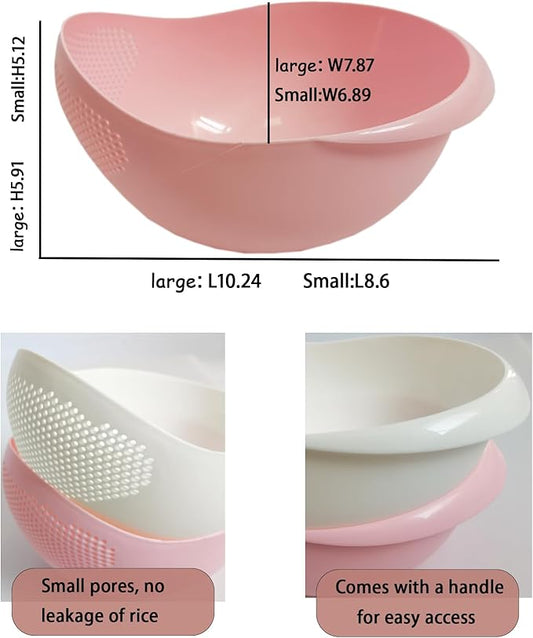 2-in-1 Rice Colander, Vegetable and Fruit Cleaning Filter Basket, 2Piece Sturdy and Easy-To-Use Food Grade Kitchen Tool Accessories (Pink, Small)