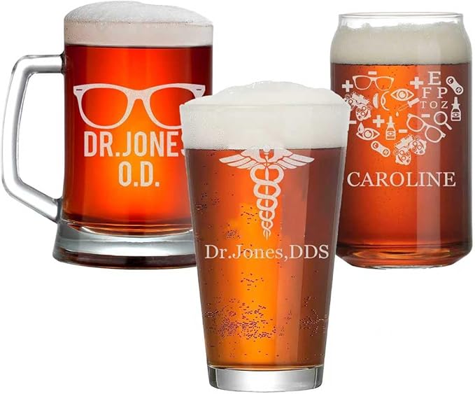 Custom Engraved Beer Mug Glass - Personalized Gifts Pint glass for Eye Doctors, Graduation Gift for Dental Student, Birthday Appreciation Gift for Best Ophthalmologist (Beer, Eye Doctor)