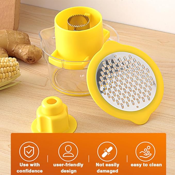 Corn Stripper Tool with Bowl & Comfort Grip - 2-in-1 Kernel Cutter and Grater for Garlic Ginger, Corn Peeler and Grinder Set with Container, Easy Corn Kernel Remover
