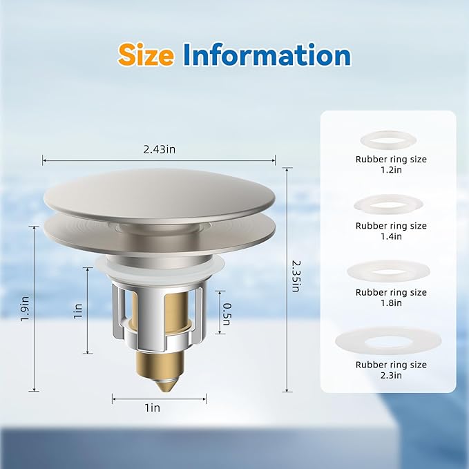 iFealClear 2 Pack Universal Bathroom Sink Stopper, Pop Up Sink Drain Strainer with Hair Catcher Basket, Fit 1.1"-2.36" US Basin, Wash Basin Drain Plug, Big Cover Cap, Brass Bounce Core, Brushed Nickel