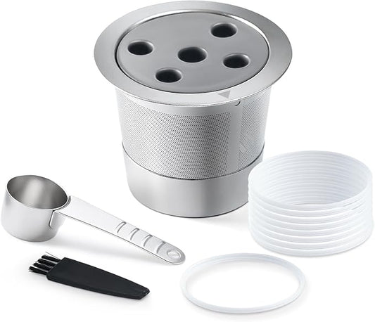 Stainless Steel Reusable K Cups for K eurig Supreme & Supreme Plus, Five Hole Universal K-eurig Reusable Refillable Coffee Pod Filter with Replacement Rubber O-ring