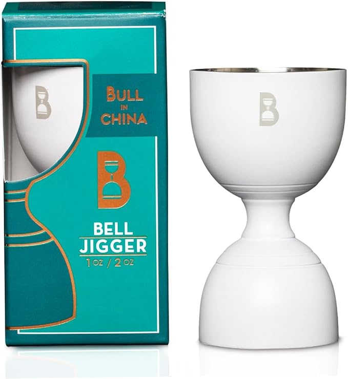 Double Bell Jigger by Bull In China - 0.25oz to 2oz Measures for Cocktails, Bars & Bartenders (Matte White)