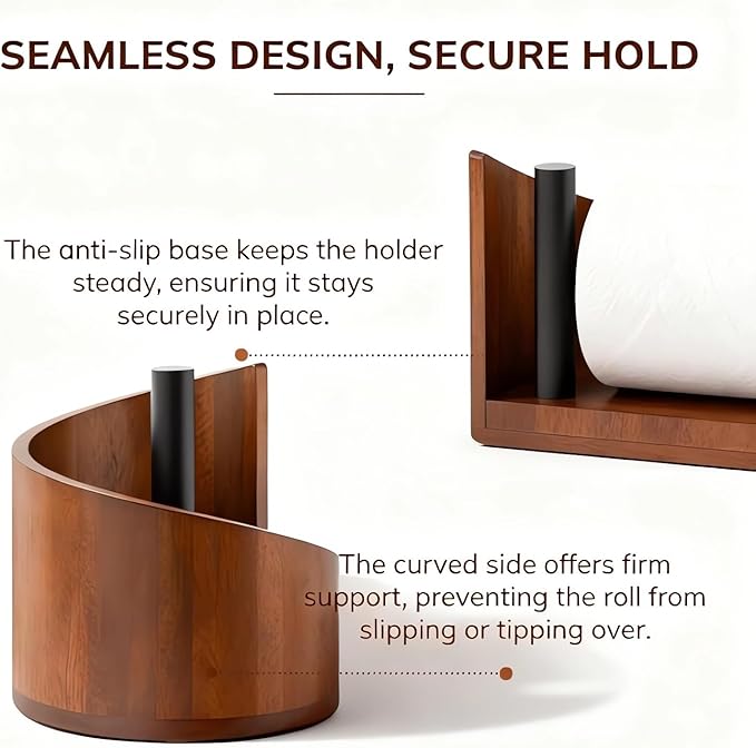 Mountain Paper Towel Holder, 2026 New Wooden Mango Wood Stand with Iron Base, One-Handed Operation, Fits Jumbo Rolls, Modern Countertop Towel Holder for Kitchen & Bathroom (Black)