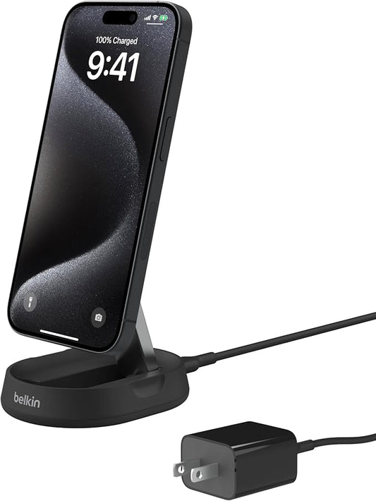 Belkin Convertible Magnetic Charging Stand 15W - MagSafe-Compatible Fast Qi2 Charger, iPhone Charger for Apple iPhone 16, 16 Plus, 16 Pro, 16 Pro Max, iPhone 15 & 14, Apple Airpods Pro, & More - Black
