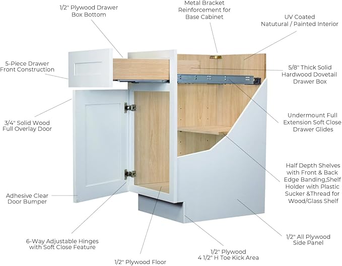Solid Wood 5-Drawer Spice Cabinet for Kitchen, Soft Close Drawer Glides, Freestanding Storage Organizer, Fits 6" Base Cabinets, Natural Birch Wood (NT-Charcoal Black, 6" W x 24" D x 34.5" H)
