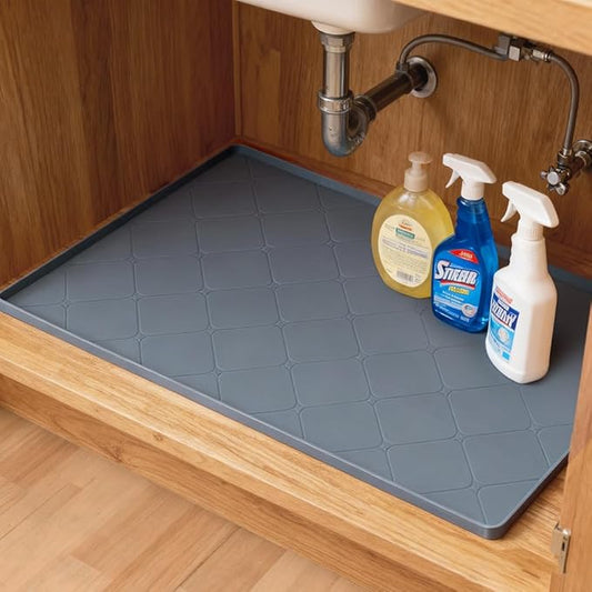 Under Sink Mats for Kitchen : Waterproof 19" x 22" Under-Sink Organizers Sink Mat Protectors, Flexible Silicone Drip Tray Pet Food Mats Kitchen Bathroom Drawer Shelf and Cabinet Liner, Grey