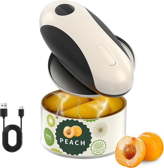 CIRCLE JOY Rechargeable Electric Can Opener, One-Touch Automatic Can Opening with Lid Remover & Smooth Edge Cutting, Food-Safe, Easy to Use for Seniors and Arthritis, Black White