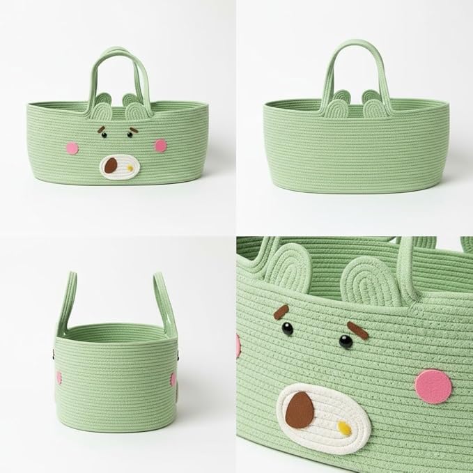 Stylish Foldable Storage Basket with Handles, Natural Woven Cotton Rope Bin for Nursery Organization, Living Room, Travel, and Pet Co-Sleeper 27.56 × 15.75in