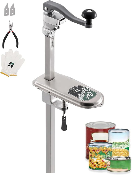 Huanyu Commercial Can Opener Heavy Duty Manual Tabletop Can Opener 28.5'' Height-Adjustable with 3 Stainless Steel Blades&Plated Steel Base for #10 Cans Up to 22” Tall for Restaurant,Bar,Hotel,Home
