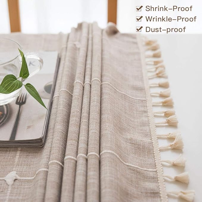 Deep Dream Tablecloths, Embroidered Waterproof Checkered Table Cloth Cotton Linen Wrinkle Free Anti-Fading Table Cover Decoration for Kitchen Dinning Party Christmas, 55 x 55 Inch - Light Brown