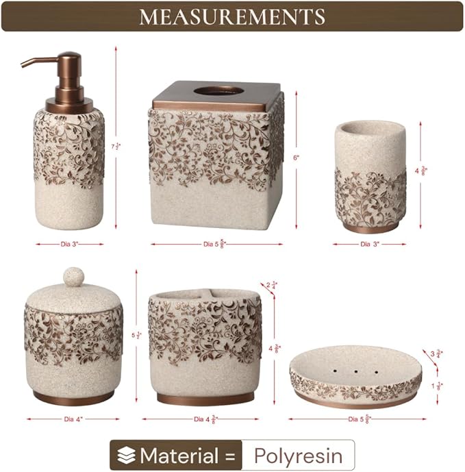 Decozen Bathroom Accessories Set 6Pcs – Soap Dispenser, Toothbrush Holder, Tumbler, Soap Dish & Cotton Swab Jar – Modern Bathroom Decor, Bath Set for Christmas Decor