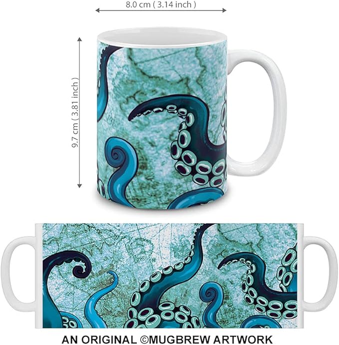 MUGBREW Octopus Tentacles World Map Ceramic Coffee Mug Tea Cup Fun Novelty, 11 OZ