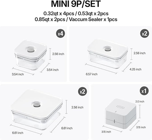 VAKUEN Premium Airtight Food Storage Containers, Mini 9P/SET include Vacuum Sealer, Smart One-Click Seal Lid, No Hinges, 100% Leak Proof, BPA-FREE, Dishwasher, Freezer & Microwave Safe