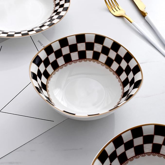 Porlien Checker Pattern 20-piece Round Dinnerware Set for 4, Porcelain Dinner Sets