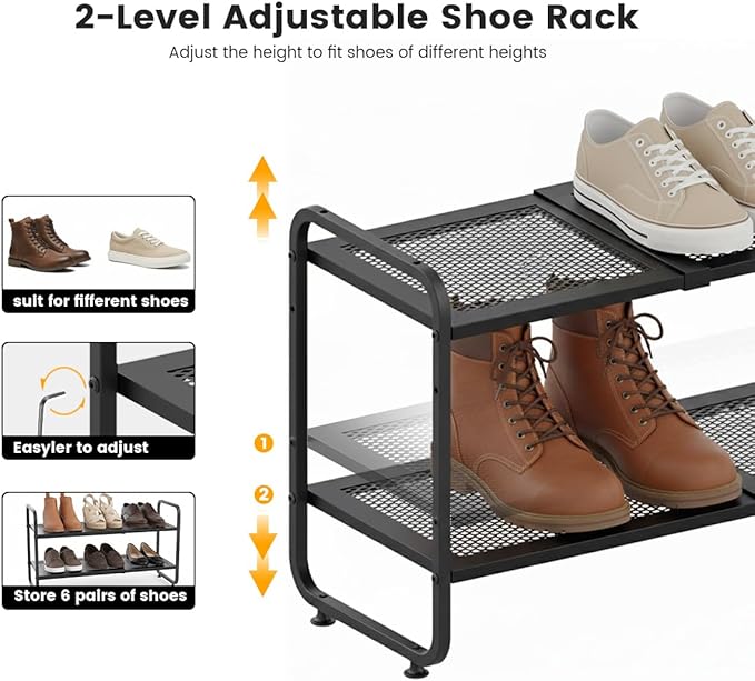Shoe Rack,Expandable Shoe Organizer for Entry,Closet,2-Levels Adjustable Metal Shoe Shelf Storage, 2 Tier Metal Shoe Shelf, Perfect for Small Entryway, Garage, entryway, Closet,Black