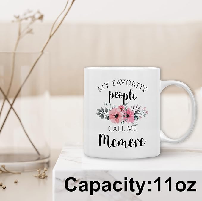 QASHWEY Memere Coffee Mug, Memere Gifts for Grandma, MemereGifts from Grandkids, Mothers Day Mug Tea Cup Gifts for Memere Grandma, My Favorite People Call Me MemereCoffee Cups Ceramic 11oz