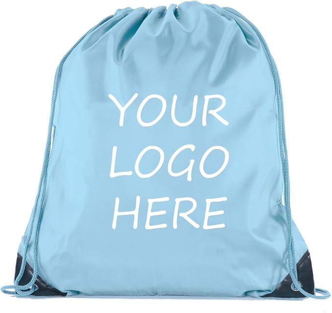Mato & Hash Custom Bags With Your Logo | 50PK Promotional Drawstring Backpack - 50PK Baby Blue CE2500