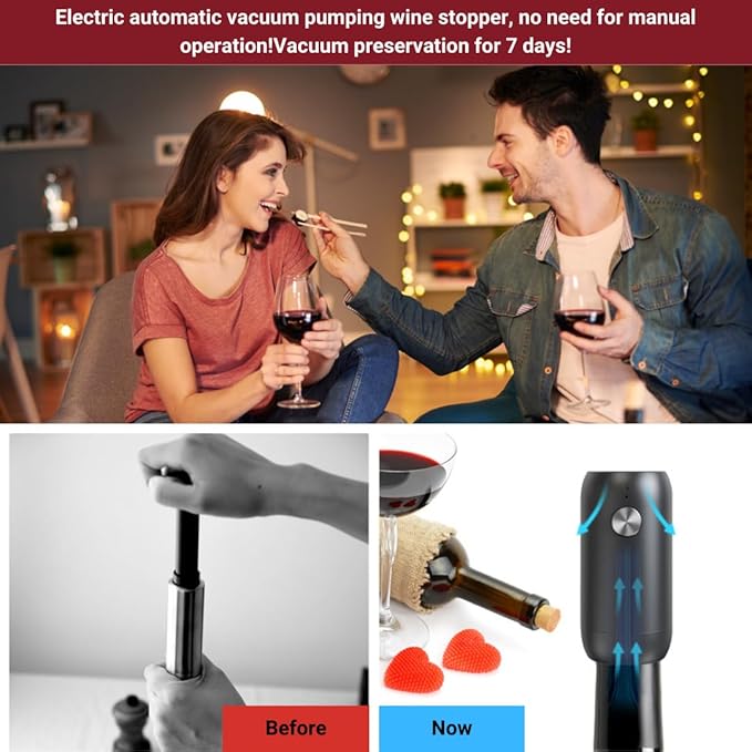 Rechargeable Electric Wine Opener Set - Includes Foil Cutter, Wine Aerator Dispenser, Electric Vacuum Stopper, Charcuterie Board and Knives Set - Luxury Packaging for a Special Occasion