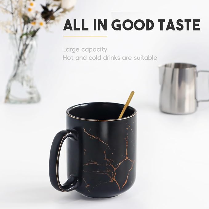 harebe 22 OZ Ceramic Extra Large Black Gold Marble Coffee Mug, Oversized Hot Tall Latte Mugs, Big Giant Cup for Men