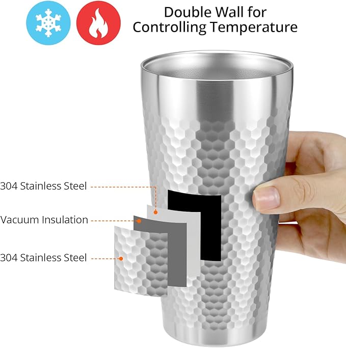 QWORK Stainless Steel Insulated Tumblers, 19 oz 4 Pack Stackable Water Tumblers, Double Wall Metal Cup, Diamond-Patterned