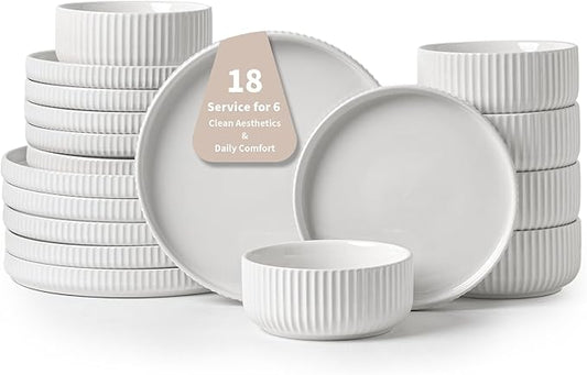 Pure & Practical Plates and Bowls Set for 6,FOBENTA 18 Piece White Dinnerware Sets – Ceramic Dish Set for Everyday Simplicity & Wellness Living