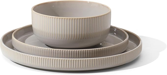 Frewinky Ceramic Dinnerware Sets for 1, Round Reactive Glaze Porcelain Plates and Bowls Sets, Scratch Resistant Modern Dishes Set, Dishwasher & Microwave Safe, Service for 1-Gray