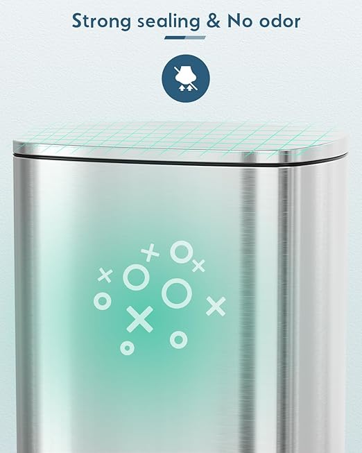 Arlopu 13.2+1.3 Gallon Step Trash Can, Stainless Steel Garbage Bin, Soft-Close Rubbish Bin with Removable Plastic Inner Bucket, Fingerprint-Proof, Lid Dustbin, for Kitchen Home (Silver)