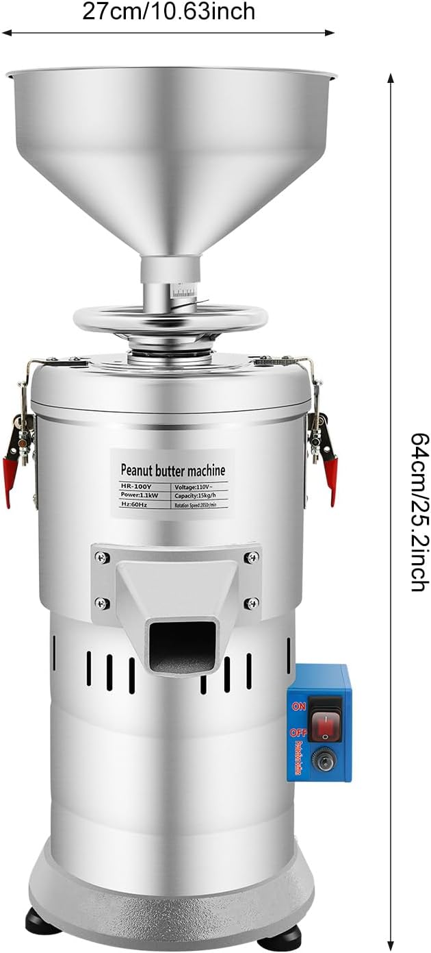 Electric Grain Grinder, Peanut Butter Maker Machine Sesame Sauce Grinder 110V 1100W Low Noise Household/Commercial Mill, High-Speed Grinding for Dry Ingredients like Herbs Spices Coffee Corn Beans