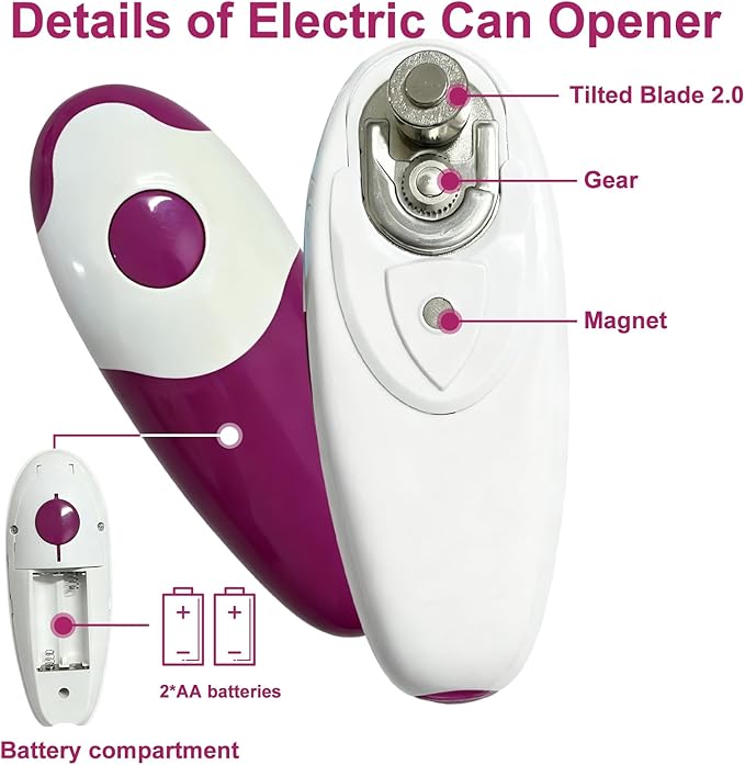 Battery Powered Electric Can Opener, Convenient Without Harm (batteries not included) - High Torque, Hands-Free for Seniors, Arthritis & Weak Grip - Automatic Smooth Cut Kitchen Tool
